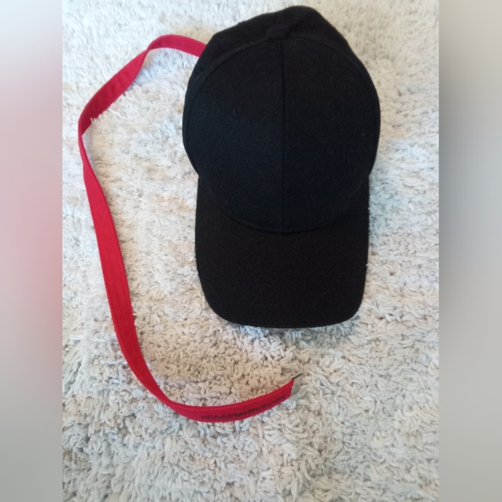 PEACEMINUSONE Black Cap with Red Adjustable Strap